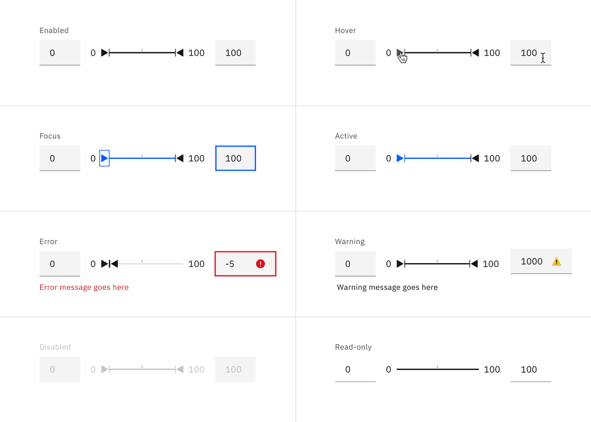 Range slider interactive states